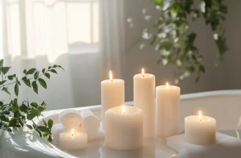 נרות אווירה מונחים על אמבטיה.